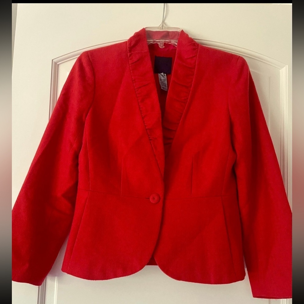 J. Crew Vibrant Red Ruffle Blazer